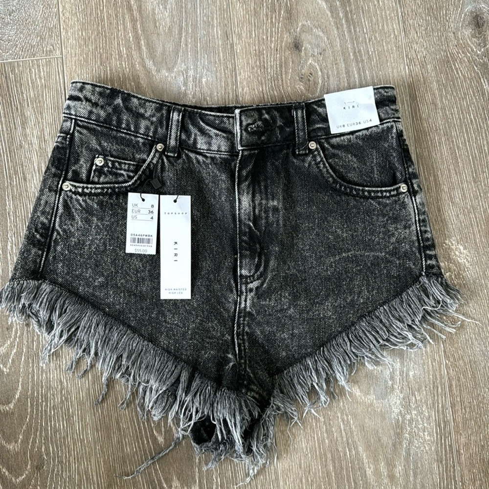 Women Topshop Acid Wash Black Denim Shorts Kiri Size 4